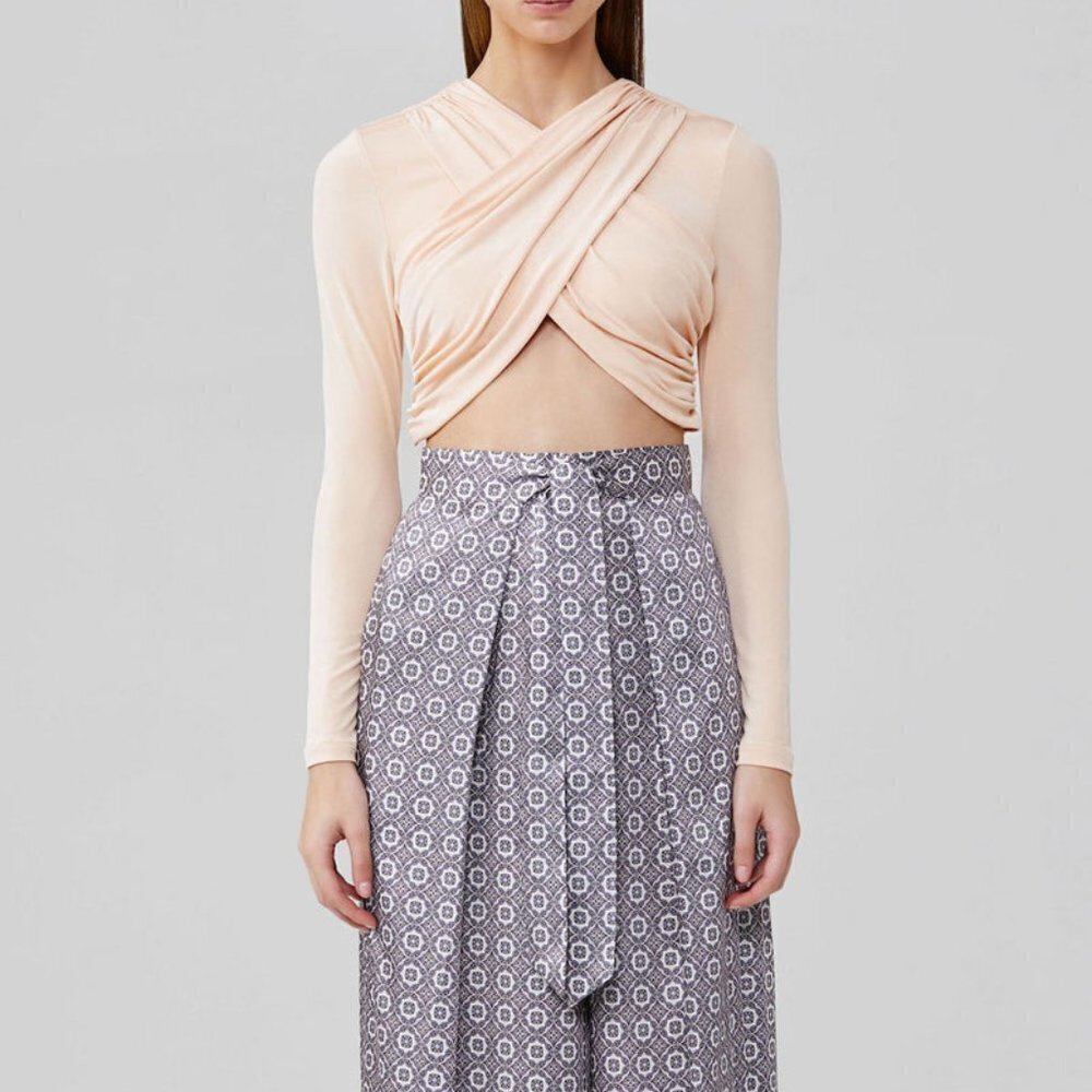 SIGNIFICANT OTHER Arta Long Sleeve Wrap Peach Crop Top Size US 2 Sold Out Online